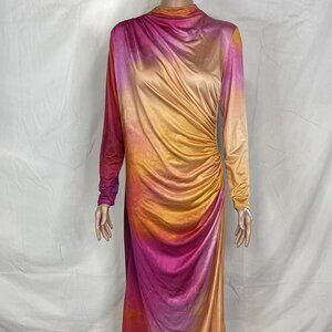 Daska Ruched Blur Print Maxi Dress • Size L • Multicolor